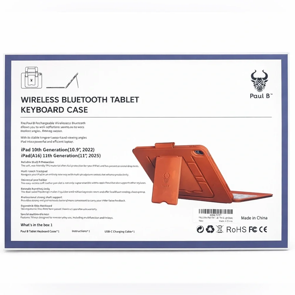 PAUL B Wireless Bluetooth Tablet Keyboard Case (Black) • NEW IN UNOPENED BOX